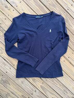 Polo Ralph Lauren Navy Blue Long Sleeve V-Neck T-Shirt Size S
